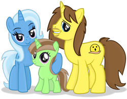 Size: 3700x2908 | Tagged: safe, artist:grapefruit-face, artist:vector-brony, edit, trixie, oc, oc:grapefruit face, oc:limey lulamoon, pony, unicorn, g4, base used, canon x oc, female, grapexie, high res, looking at you, male, offspring, parent:oc:grapefruit face, parent:trixie, parents:canon x oc, parents:grapexie, shipping, show accurate, simple background, straight, trace, transparent background, trio
