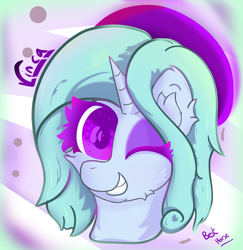 Size: 2293x2357 | Tagged: safe, artist:vinca, oc, oc only, pony, unicorn, bust, female, high res, mare, one eye closed, portrait, solo
