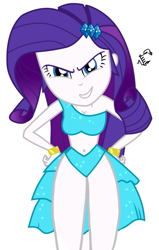 Size: 651x1024 | Tagged: safe, artist:flutteryaylove, rarity, a photo booth story, equestria girls, g4, my little pony equestria girls: summertime shorts, belly button, breasts, cleavage, clothes, dress, female, simple background, smiling, solo, white background