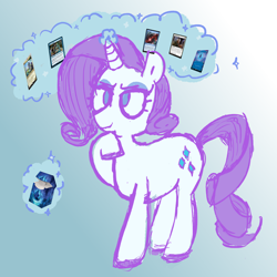Size: 1200x1200 | Tagged: safe, artist:duckchip, rarity, pony, unicorn, g4, doodle, female, magic, magic the gathering, simple background, sketch, smiling, smirk, solo, telekinesis, thinking, trading card, trading card game