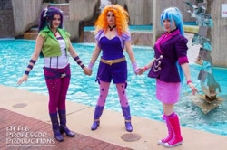 Size: 1080x719 | Tagged: safe, artist:littlemissbloo, artist:littleprofessorproductions, artist:sarahndipity cosplay, artist:shelbeanie, adagio dazzle, aria blaze, sonata dusk, human, bronycon, bronycon 2015, equestria girls, g4, clothes, converse, cosplay, costume, disguise, disguised siren, irl, irl human, photo, shoes, the dazzlings