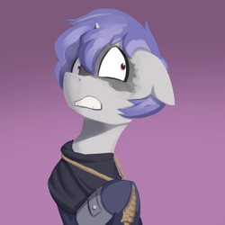 Size: 1000x1000 | Tagged: safe, artist:triplesevens, oc, oc only, oc:triple sevens, pony, unicorn, fantasy class, male, noose, rogue, scared, simple background, solo