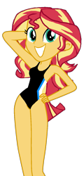 Size: 619x1291 | Tagged: safe, artist:mlpsundash, artist:zidanmoto, sunset shimmer, human, equestria girls, g4, clothes, humanized, one-piece swimsuit, sleeveless, solo, sports swimsuit, swimsuit