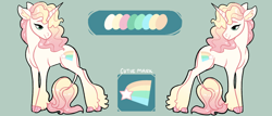 Size: 2100x900 | Tagged: safe, artist:loryska, oc, oc only, oc:marshmallow kiss, classical unicorn, pony, unicorn, cloven hooves, horn, leonine tail, offspring, parent:prince blueblood, parent:unnamed oc, reference sheet, solo, unshorn fetlocks