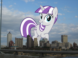 Size: 2800x2100 | Tagged: safe, artist:cheezedoodle96, artist:thegiantponyfan, edit, twilight velvet, pony, unicorn, g4, female, giant pony, giant unicorn, giantess, high res, highrise ponies, irl, macro, mare, mega giant, memphis, photo, ponies in real life, tennessee