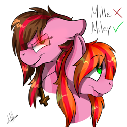 Size: 1020x1020 | Tagged: safe, artist:milledpurple, oc, oc only, earth pony, pony, bust, duo, earth pony oc, frown, jewelry, necklace, signature, simple background, smiling, white background