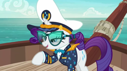 Size: 1920x1076 | Tagged: safe, screencap, rarity, pony, unicorn, g4, ppov, boat, captain hat, captain rarity, female, hat, solo