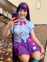 Size: 810x1080 | Tagged: safe, artist:sarahndipity cosplay, twilight sparkle, human, equestria girls, g4, cellphone, clothes, cosplay, costume, everfree northwest 2019, irl, irl human, phone, photo, smartphone