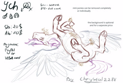 Size: 4409x2992 | Tagged: safe, artist:chrystal_company, alicorn, earth pony, pegasus, pony, unicorn, any gender, any race, auction open, belly, commission, cute, macro, micro, ych example, ych sketch, your character here