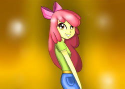 Size: 3508x2492 | Tagged: safe, artist:shikidark, apple bloom, equestria girls, g4, female, high res, looking at you, smiling, smiling at you, solo