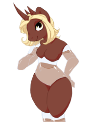 Size: 2121x2828 | Tagged: safe, artist:holidaye, oc, oc only, oc:coco, anthro, breasts, glass pony, high res, simple background, solo, transparent background