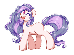 Size: 2828x2121 | Tagged: safe, artist:holidaye, oc, oc only, oc:blackberry taffy, earth pony, pony, female, high res, mare, one eye closed, simple background, solo, transparent background, wink