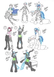Size: 906x1280 | Tagged: safe, artist:bluelilytz, dj pon-3, queen chrysalis, vinyl scratch, changeling, human, anthro, unguligrade anthro, g4, arm hooves, blushing, bodysuit, changeling suit, chrysalis suit, clothes, cosplay, costume, cutie mark, cutie mark on clothes, human to anthro, human to changeling, mind control, ponysuit, traditional art, transformation, transformation sequence