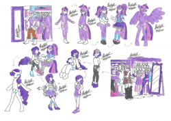 Size: 1280x906 | Tagged: safe, artist:bluelilytz, rarity, twilight sparkle, alicorn, human, unicorn, anthro, unguligrade anthro, g4, arm hooves, blushing, clothes, cosplay, costume, crossdressing, doll, dollified, female, human to anthro, inanimate tf, kigurumi, male, mare, possession, skirt, story included, traditional art, transformation, twilight sparkle (alicorn)