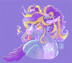 Size: 2064x1815 | Tagged: safe, artist:pegasus004, oc, oc only, oc:harvest, pegasus, pony, ear piercing, earring, fluffy, jewelry, ombre hair, one eye closed, piercing, pigtails, small wings, solo, three quarter view, tongue out, twintails, wings, wink