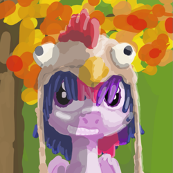 Size: 787x787 | Tagged: safe, twilight sparkle, pony, g4, chicken hat, hat, simple background, sketch, solo