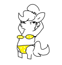 Size: 444x464 | Tagged: safe, artist:tjpones, oc, oc only, oc:brownie bun, earth pony, pony, arm behind head, bikini, bipedal, clothes, female, mare, simple background, sketch, solo, swimsuit, white background, yellow swimsuit