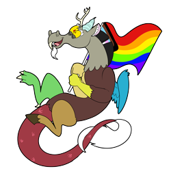 Size: 3000x3000 | Tagged: safe, discord, draconequus, g4, flag, headcanon, high res, lgbt, lgbt flag, lgbt headcanon, male, open mouth, open smile, pride, simple background, smiling, solo, transparent background