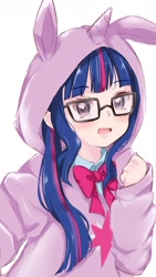 Size: 1015x1805 | Tagged: safe, artist:moh_mlp2, twilight sparkle, human, g4, anime style, clothes, costume, glasses, hoodie, humanized, kigurumi, solo