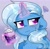 Size: 2048x2003 | Tagged: safe, artist:tinykiru, trixie, pony, unicorn, g4, cheek fluff, chest fluff, cup, female, floppy ears, glowing horn, high res, horn, implied lesbian, implied shipping, implied startrix, lidded eyes, magic, mare, mug, solo, telekinesis, tired