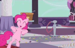 Size: 356x228 | Tagged: safe, edit, edited screencap, screencap, pinkie pie, princess cadance, alicorn, earth pony, pony, a canterlot wedding, g4, season 2, ^^, animated, bipedal, crown, cute, cutedance, dancing, duo, duo female, eyes closed, female, gif, hoof shoes, horn, jewelry, loop, mare, open mouth, open smile, regalia, reversed, smiling