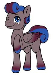 Size: 350x500 | Tagged: safe, alternate version, artist:multiverseequine, derpibooru exclusive, oc, oc only, oc:clouded sight, pegasus, pony, :t, blue eyes, colored, colored hooves, daybreak island, folded wings, freckles, full body, male, one eye closed, pegasus oc, raised hoof, simple background, smiling, solo, stallion, swirly mane, tail, transparent background, two toned mane, two toned wings, wings, wink