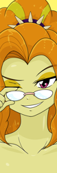 Size: 500x1500 | Tagged: safe, artist:batipin, adagio dazzle, human, equestria girls, g4, bust, female, glasses, looking at you, nudity, one eye closed, smiling, solo, wink, winking at you