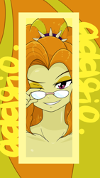 Size: 1080x1920 | Tagged: safe, alternate version, artist:batipin, adagio dazzle, equestria girls, g4, female, glasses, looking at you, one eye closed, smiling, solo, wink, winking at you