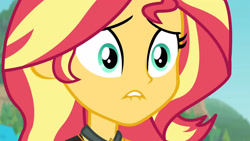 Size: 3410x1920 | Tagged: safe, screencap, sunset shimmer, equestria girls, equestria girls specials, g4, my little pony equestria girls: better together, my little pony equestria girls: forgotten friendship, bikini, close-up, clothes, female, high res, jewelry, lip bite, necklace, solo, swimsuit
