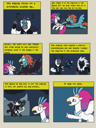 Size: 2448x3264 | Tagged: safe, artist:supahdonarudo, queen novo, storm king, oc, oc:king waverider, classical hippogriff, hippogriff, storm creature, yeti, comic:the day the mountain fell, g4, my little pony: the movie, comic, crying, death, hammer, high res, murder, obsidian orb, petrification, storm guard, turned to stone