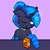 Size: 700x700 | Tagged: safe, artist:naivzombie, oc, oc only, oc:♪, changeling, blue changeling, blue mane, clothes, collar, drunk, juice, one eye closed, orange juice, simple background, sleepy, socks, solo, striped socks