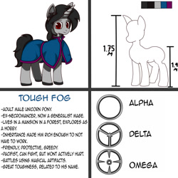 Size: 1700x1700 | Tagged: safe, artist:tough-fog, oc, oc:tough fog, pony, unicorn, horn, male, reference sheet, simple background, stallion, unicorn oc, white background