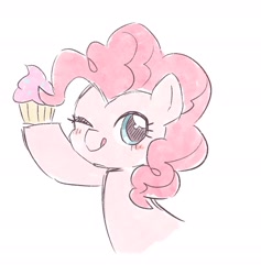 Size: 1688x1782 | Tagged: safe, artist:ginmaruxx, pinkie pie, earth pony, pony, g4, ;p, blushing, cupcake, food, one eye closed, solo, tongue out