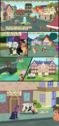 Size: 1280x2744 | Tagged: safe, artist:mr100dragon100, oc, oc:thomas the wolfpony, bat pony, earth pony, pegasus, pony, vampire, vampony, wolf pony, comic:a king's journey home, background pony, bench, comic, dark forest au's dracula, dark forest au's phantom of the opera (erik), foreground pony, hospital, market, park, street, town