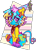 Size: 845x1173 | Tagged: safe, artist:nyansockz, artist:ube, oc, oc:batter-up, hybrid, piñata pony, pony, unicorn, bandana, colorful, confetti, doodle, hat, neon, neon colors, party hat, piñata, simple background, solo