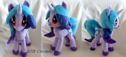 Size: 900x407 | Tagged: safe, artist:cwossie, izzy moonbow, pony, unicorn, g5, collage, female, irl, mare, photo, plushie, solo