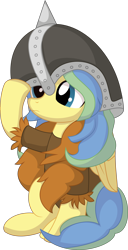 Size: 4680x9169 | Tagged: safe, artist:cyanlightning, oc, oc:flitterkriz, pegasus, pony, .svg available, absurd resolution, clothes, female, filly, helmet, oversized clothes, simple background, sitting, transparent background, vector, viking, viking helmet, younger