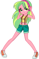 Size: 3001x4500 | Tagged: safe, artist:sapphire, derpibooru exclusive, lemon zest, equestria girls, g4, alternate clothes, belly button, clothes swap, converse, crossover, crystal prep academy, female, high res, midriff, pokémon, shoes, simple background, smiling, solo, transparent background