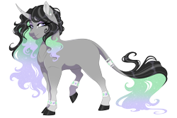 Size: 3600x2400 | Tagged: safe, artist:gigason, oc, oc only, pony, unicorn, ethereal mane, eye clipping through hair, eyebrows, eyebrows visible through hair, female, grin, high res, horn, looking at you, mare, offspring, parent:king sombra, parent:princess celestia, parents:celestibra, raised hoof, simple background, smiling, smiling at you, solo, transparent background, unicorn oc