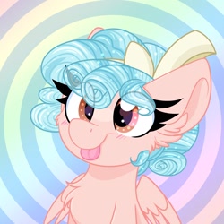 Size: 1450x1450 | Tagged: safe, artist:lbrcloud, cozy glow, pegasus, pony, g4, :p, bow, commission, cozybetes, cute, eye clipping through hair, eyebrows, eyebrows visible through hair, female, filly, hair bow, solo, tongue out, ych result