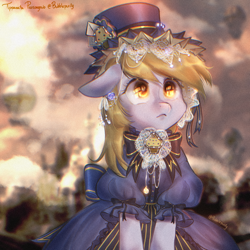 Size: 2700x2700 | Tagged: safe, artist:bubblepurity, derpy hooves, pegasus, pony, clockwise whooves, g4, clock, clothes, derp, dress, ear fluff, eye reflection, female, floppy ears, hat, high res, mare, reflection, solo, steampunk, top hat