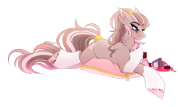 Size: 2000x1205 | Tagged: safe, artist:inspiredpixels, oc, oc only, oc:crystal rose, earth pony, pony, female, hoof polish, lying down, mare, pillow, prone, simple background, solo, transparent background