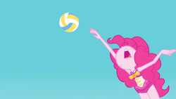 Size: 3410x1920 | Tagged: safe, screencap, pinkie pie, equestria girls, equestria girls specials, g4, my little pony equestria girls: better together, my little pony equestria girls: forgotten friendship, clothes, female, geode of sugar bombs, high res, jewelry, looking up, magical geodes, necklace, nose in the air, one-piece swimsuit, open mouth, pinkie pie swimsuit, sleeveless, solo, sports, swimsuit, volleyball