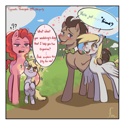 Size: 2700x2700 | Tagged: safe, artist:bubblepurity, derpy hooves, dinky hooves, doctor whooves, pinkie pie, time turner, earth pony, pegasus, pony, g4, breaking the fourth wall, chat bubble, comic, cute, dinkabetes, female, filly, heart, high res, in denial, looking at you, male, mare, pinkie being pinkie, ponyville, ship:doctorderpy, shipping, signature, smiling, smiling at you, stallion, stare, staring at you, straight, uwu