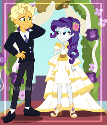 Size: 2632x3080 | Tagged: safe, artist:interstellar-quartz, ragamuffin (g4), rarity, equestria girls, g4, clothes, dress, female, high res, male, rarimuffin, shipping, straight, suit, wedding dress