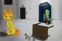 Size: 1600x1066 | Tagged: safe, artist:houl2902, oc, pony, crossover, doctor who, ponified, scp foundation, sixth doctor, tardis
