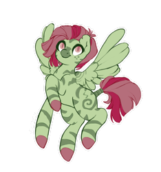 Size: 2372x2529 | Tagged: safe, artist:holidaye, oc, oc only, oc:shortfuse, hybrid, pony, zony, colored hooves, female, high res, outline, simple background, smiling, solo, spread wings, tail, tail wrap, transparent background, watermark, white outline, wings
