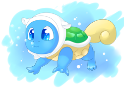 Size: 2125x1513 | Tagged: safe, artist:schokocream, oc, oc only, oc:finn the pony, pony, squirtle, abstract background, adventure time, bubble, clothes, hoodie, male, pokefied, pokémon, solo, species swap, underwater