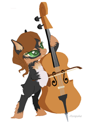 Size: 454x633 | Tagged: safe, artist:ponipoke, oc, oc only, earth pony, pony, bipedal, cello, chest fluff, fluffy, green eyes, hoof hold, musical instrument, signature, simple background, solo, white background