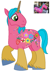 Size: 377x532 | Tagged: safe, artist:babyish and proud, oc, oc:henry, pony, unicorn, australia, flower, food, ice cream, male, sprinkles, statue, strawberry, super mario bros., super mushroom, wagga wagga